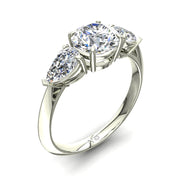 Solitaire bague diamant rond et diamants poires 1.00 carat or blanc Rosa